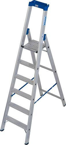 Krause Stufenstehleiter aus Aluminium, inkl. Ablage und Eimerhaken, 6 Stufen R 13, 307634