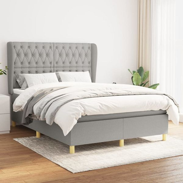 vidaXL Boxspringbett mit Matratze Hellgrau 140x200 cm Stoff, 3128765