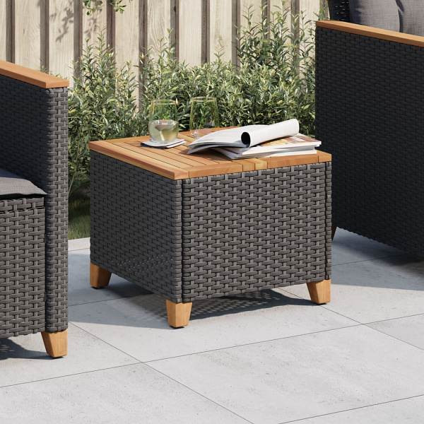 vidaXL Gartentisch Schwarz 45x45x37 cm Poly Rattan Akazienholz, UV-beständig, 366325