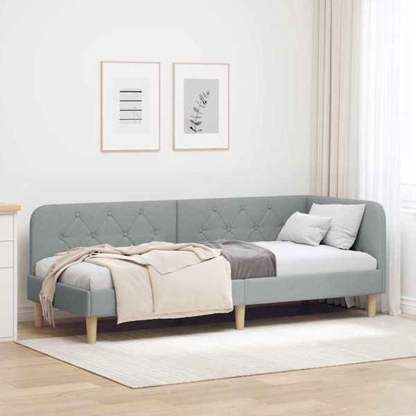 vidaXL Eckbettgestell mit Kopfteil Hellgrau 80 x 200 cm Stoff, 42016553