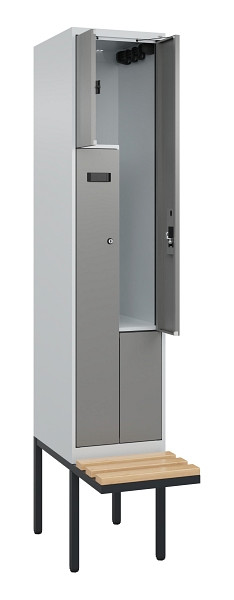 C+P Z-Spind Evolo PLUS, Bank, 2 Fächer, 2120x400x815mm, 7035/0004, Zylinderschloss, Sitzfläche Holz, 0490437-122 S10040