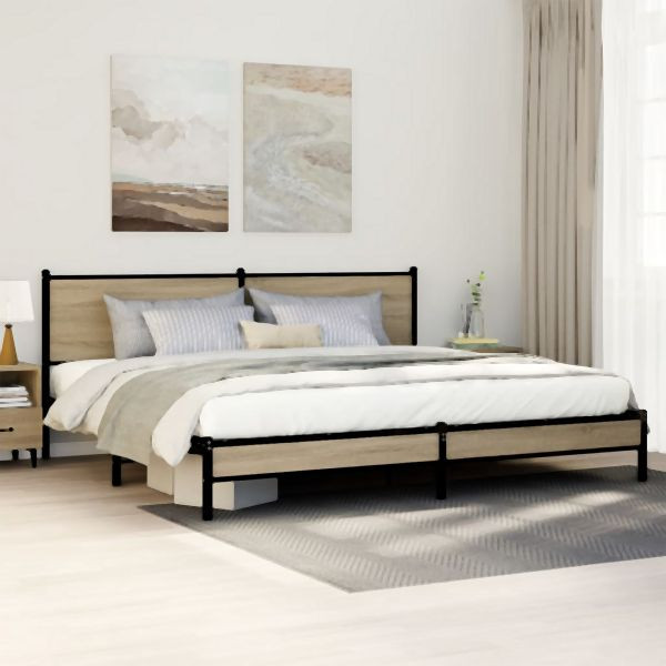 vidaXL Metallbett ohne Matratze Sonoma-Eiche 193x203 cm, 3301393
