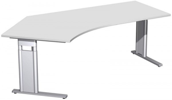 geramöbel Schreibtisch 135° links höhenverstellbar, C Fuß Blende optional, 2166x1130x680-820, Lichtgrau/Silber, N-647315-LS