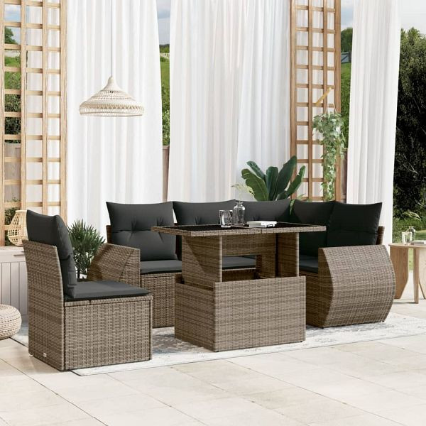 vidaXL 6-teilig Garten-Sofagarnitur mit Kissen Grau Poly Rattan, 3268540