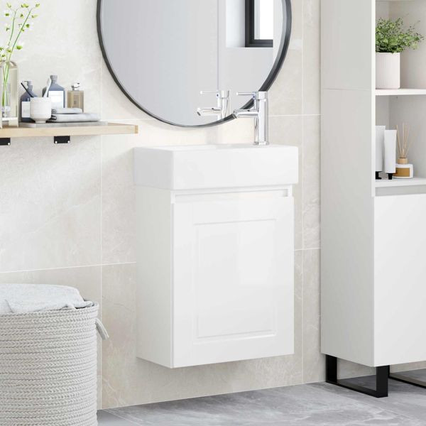vidaXL Badezimmer Waschtischunterschrank mit Wasserhahn Hochglanz Weiß, 889515