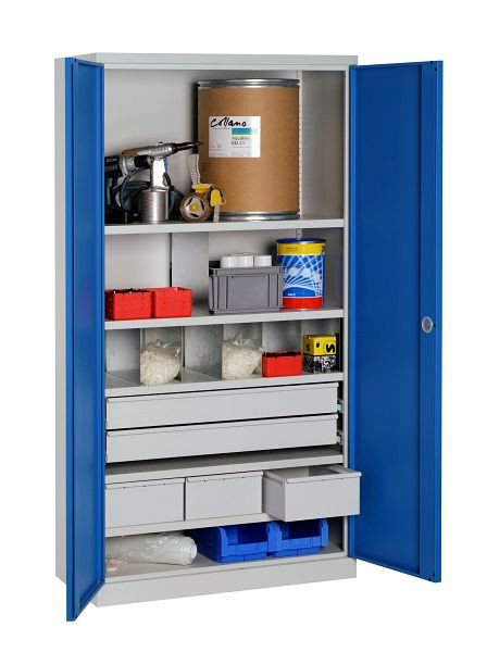 SOFAME ausgestatteter Werkstattschrank 1000x500x1950mm, 2 Schubladen (890x100) + 3 Schubladen (295x160) + 5 Fachböden, Anthrazitgrau, W030090028GCGA