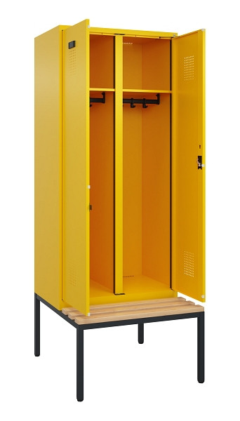 C+P Schwarz-Weiß-Spind Evolo PLUS, Bank, 2 Abteile, 2120x800x815mm, 1023/1023, Zylinderschloss, Sitzfläche Buche-Hartholz, Sitzbank, 0490527-22 S10049