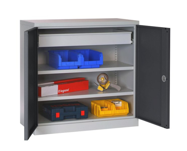 SOFAME ausgestatteter Werkstattschrank B 1000 x T 500 x H 1000 mm, mit 1 Schublade (B890XH100) + 2 Fachböden, Anthrazitgrau RAL 7016, W030090031GCGA