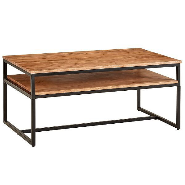 Wohnling Couchtisch 100 x 60 x 45 cm Massivholz Metall Sofatisch Wohnzimmertisch Akazie, Stubentisch Industrial mit Stauraum, WL6.365