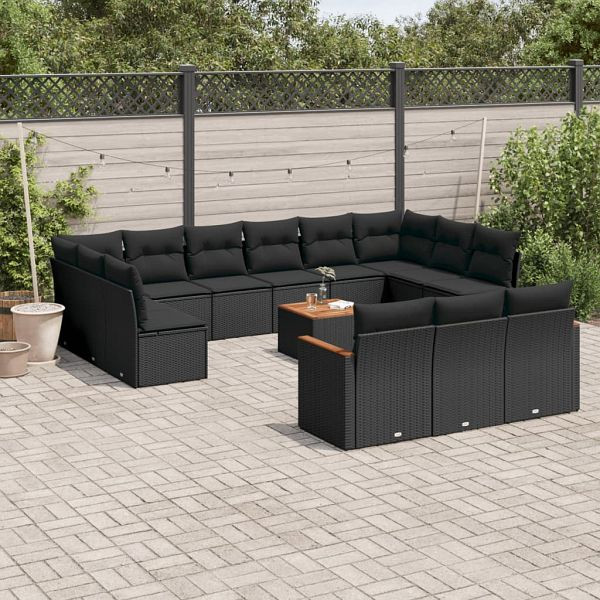 vidaXL 14-teilig Garten-Sofagarnitur mit Kissen Schwarz Poly Rattan, 3226461