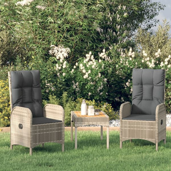 vidaXL 3-teilig Garten-Lounge-Set mit Kissen Grau Poly Rattan, 319907