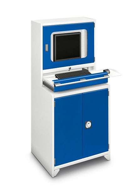 bott cubio Computerterminal mit Aktivlüftung Tastaturschublade und Sichtfenster BxTxH: 800 x 650 x 1700 mm, RAL 7035/5010, 40032005.11V