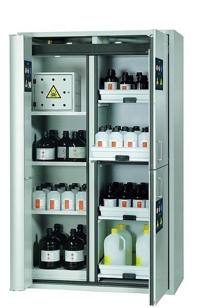 asecos Kombi-Sicherheitsschrank K-PHOENIX-90, K90.196.120.MC.FWAS in lichtgrau RAL 7035 mit 2x Fachboden (Stahlblech), 30335-001-30754