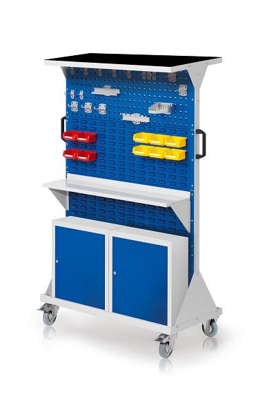 Kappes RasterMobil Größe 4 RAL 7035/5010, H1620 x B1000 x T500 mm, Auflageboden mit Riffelgummimatte, 2 Lochplatten/6 Schlitzplatten, 7022.05.4116