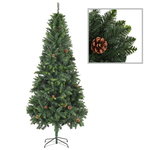 vidaXL Künstlicher Weihnachtsbaum mit Kiefernzapfen Grün 210 cm, 284316