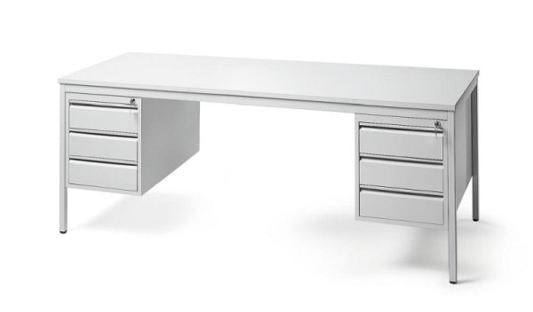 Deskin Schreibtischkombination BASE L, B 2000 x T 800 x H 720 mm, Gestell: Lichtgrau, Melamin Dekor: Lichtgrau, 2 Hängecontainern mit 3 Schüben, 256478