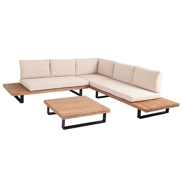 Mendler Garten-Garnitur HWC-H54, Garnitur Sitzgruppe Lounge-Set, Spun Poly Akazie Holz FSC® Alu, hellbraun, Polster beige, 98269+98270