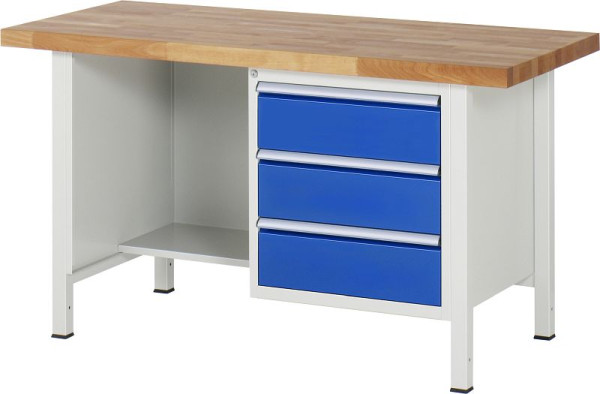 RAU Werkbank Serie 8000 - Gestell-Bauweise (Schweißgestell), Unterbau-Container (3x Schublade, Ablageboden), 1500x840x700 mm, 03-8452A2-157B4S.11