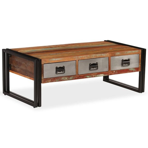 vidaXL Couchtisch mit 3 Schubladen Altholz Massiv 100x50x35 cm, 244941