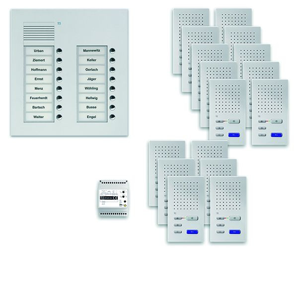 TCS Türkontrollsystem audio:pack UP für 16 Wohneinheiten, Außenstation PUK 16 Klingeltasten 2-spaltig, 16x Freisprecher ISW3030, Steuerung, PPUF16/2-EN/02