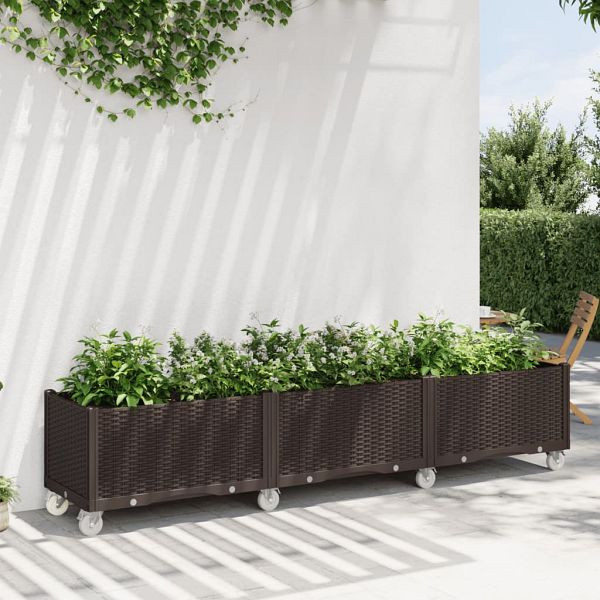 vidaXL Pflanzkasten mit Rollen Braun 240x50x54 cm PP, 368000