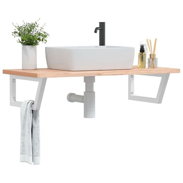 vidaXL Waschbeckenregal Wandmontage Stahl und Massivholz Buche, 3302434