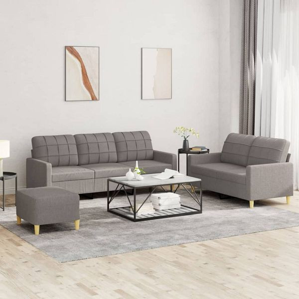 vidaXL 3-teilig Sofagarnitur mit Kissen Taupe Stoff, 3201321