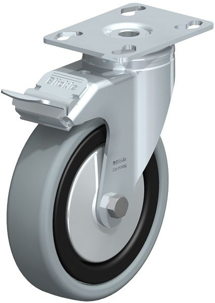 Blickle LKPA-VPA 126G-FI-FA Apparate-Lenkrolle mit Anschraubplatte & Feststeller, Vollgummi, Grau, 323071