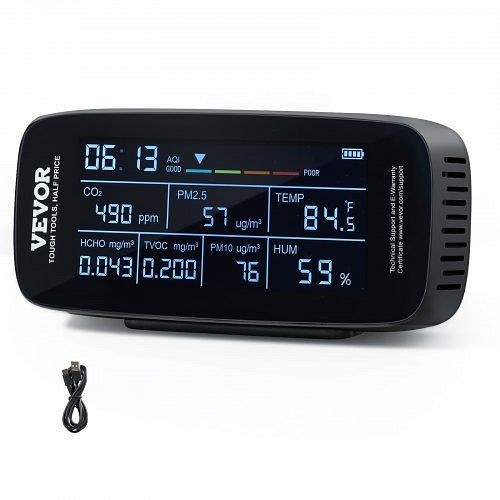VEVOR Luftqualitätsmonitor 9-IN-1 CO2 Temperatur Luftfeuchtigkeit Formaldehyd TVOC AQI PM2,5 PM10 PM1,0 Partikelzähler, PXSKQZLCSYTMTON89V9