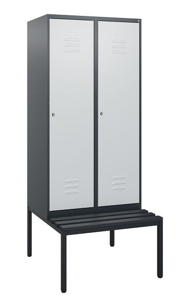 C+P Umkleidespind Classic PLUS, mit untergebauter Sitzbank, 2 Abteile, 1950x800x815mm, 7016/7035, Zylinderschlösser, 0800505-22 S10058