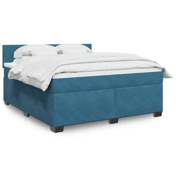 vidaXL Boxspringbett mit Matratze Blau 180x200 cm Samt, 3286376