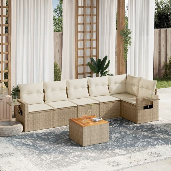 vidaXL 7-teilig Garten-Sofagarnitur mit Kissen Beige Poly Rattan, 3256905