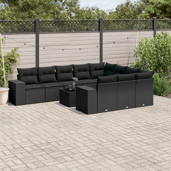 vidaXL 11-teilig Garten-Sofagarnitur mit Kissen Schwarz Poly Rattan, 3255432