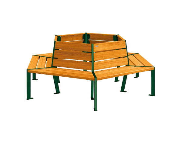 Procity Baum-Rundbank Silaos, Stahl Und Holz, Innendurchmesser 1000 mm, helle Eiche/RAL 6005, 209648.6005.CHEC