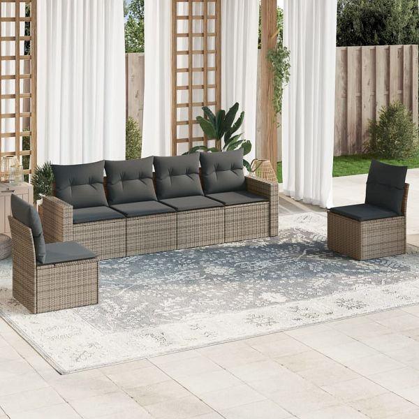 vidaXL 6-teilig Garten-Sofagarnitur mit Kissen Grau Poly Rattan, 3251147
