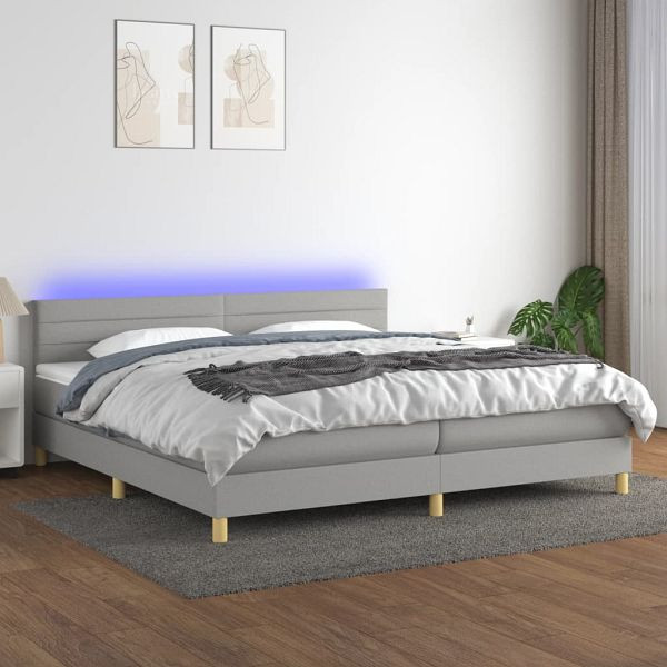 vidaXL Boxspringbett mit Matratze & LED Hellgrau 200x200 cm Stoff, 3133821