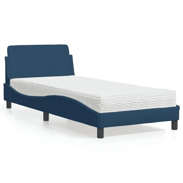 vidaXL Bett mit Matratze Blau 90x200 cm Stoff, 3208330, 8721012348134