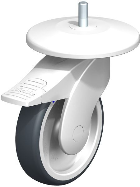 Blickle LWKX-TPA 126G-11-FI-AMWX125 Kunststoff-Lenkrolle WAVE, rostfrei, mit Abweisrad & Feststeller, Thermoplastisches Gummi-Elastomer, Grau, 849348
