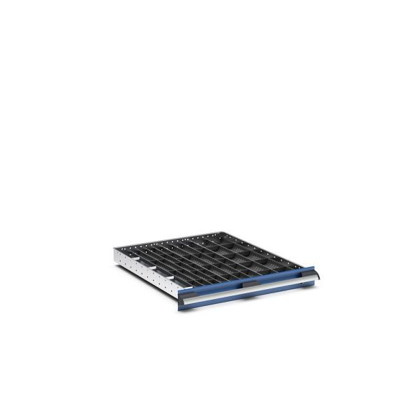 bott cubio Sortiment mit 15 Kompaktmulden, 36 Steckwände, 1 Rinne mit 4 Steckwänden, BxTxH: 650x750x28mm, Kunststoff RAL 7011, Eisengrau, 43020037