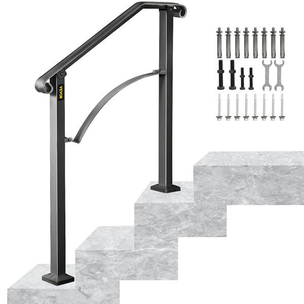 VEVOR Treppengeländer Schmiedeeisen Eingangsgeländer Bogen Form geeignet für 2 bis 3 Stufen für außen Schwarz, LTFS2H3BHSGM00001V0