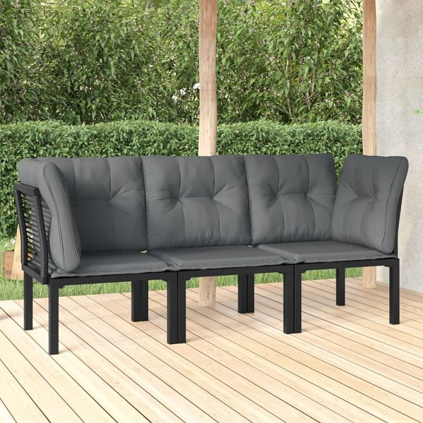 vidaXL 3-tlg. Garten-Lounge-Set Schwarz und Grau Poly Rattan, 3187731