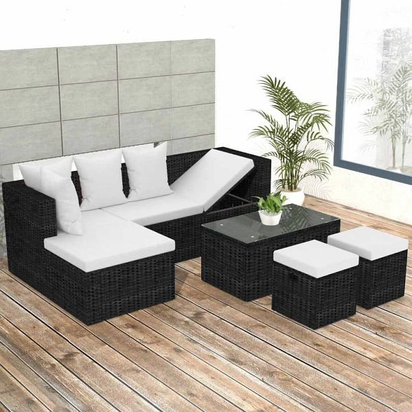 vidaXL 4-teilig Garten-Lounge-Set mit Auflagen Poly Rattan Schwarz, 42586