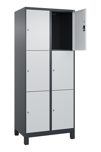 C+P Schließfachschrank Evolo PLUS, mit Füßen, 6 Fächer, 1950x800x500mm, 7016/70, Frontfarbe RAL 7035 Lichtgrau, 049010-223 S10017