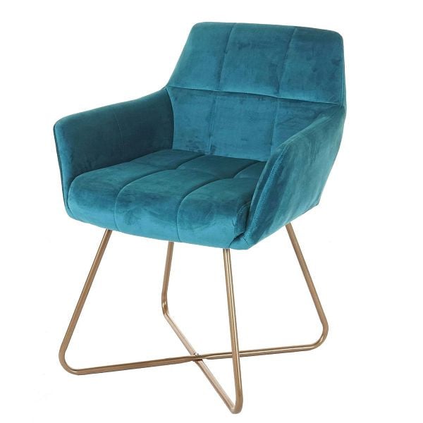 Mendler Esszimmerstuhl HWC-F37, Stuhl Küchenstuhl, Retro Design Samt goldene Füße, petrol, 69529