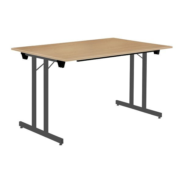 Bisley Klapptisch, rechteckig, Breite 1400 mm, Tiefe 800 mm, 19mm Tischstärke, 334 anthrazitgrau x BC buche, KT1408BC334