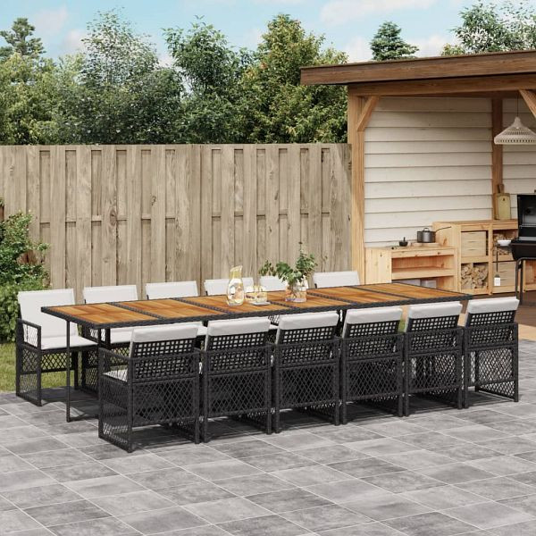 vidaXL 13-teilig Garten-Essgruppe mit Kissen Schwarz Poly Rattan, 3210771