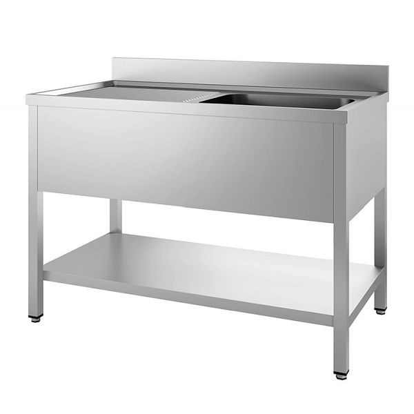 Gastro-Inox Spültische aus Edelstahl AISI 304 mit 1 Becke R und Grundboden, 1500(L)x600(T)x880(H)mm, 305.408