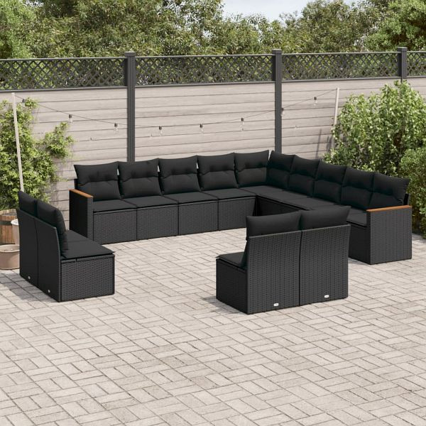 vidaXL 13-teilig Garten-Sofagarnitur mit Kissen Schwarz Poly Rattan, 3226482