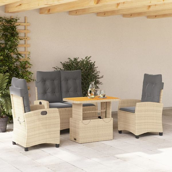vidaXL 4-teilig Garten-Essgruppe mit Kissen Beige Poly Rattan, 3277431