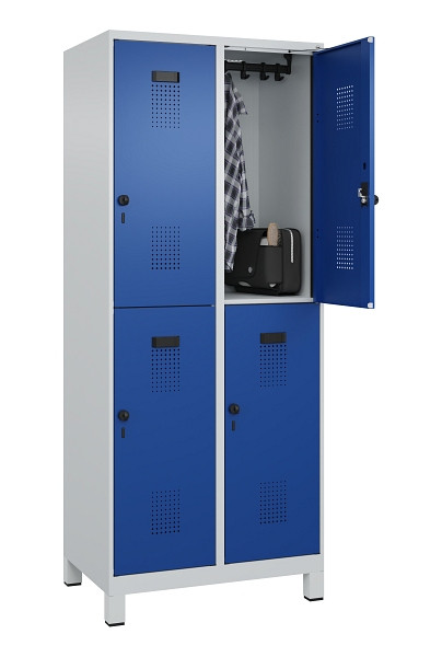 C+P Doppelstöckiger Spind Evolo PLUS, mit Füßen, 4 Fächer, 1950x800x500mm, 7035, Frontfarbe RAL 5010 Enzianblau, Drehriegel, 049310-22 S10006